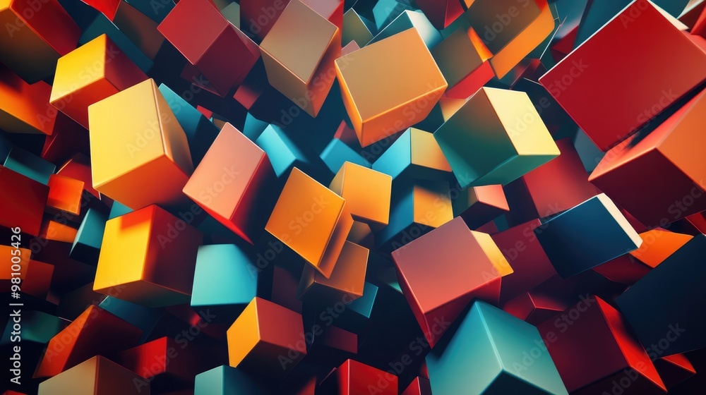 Vibrant 3D cube pattern with sharp edges and dynamic colors, forming an intricate geometric design with depth and perspective Vibrant 3D cube pattern with sharp edges and dynamic colors, forming an intricate geometric design with depth and perspective
