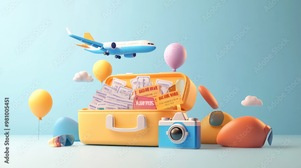 Fototapeta premium Travel vacation theme suitcase suitcase box illustration