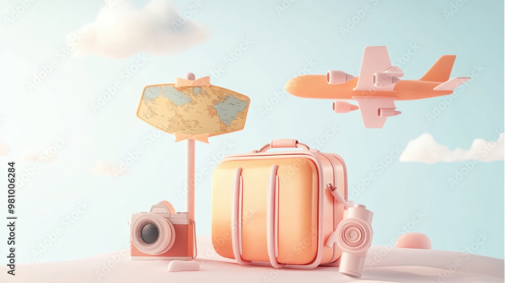 Fototapeta premium Travel vacation theme suitcase suitcase box illustration