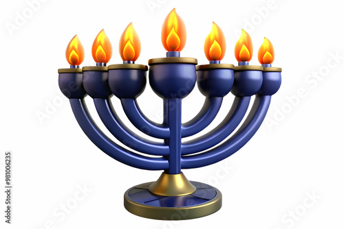 3D Glossy Hanukkah Menorah with Flickering Digital Flames on Dark Background for Modern Holiday Designs and Banners photo