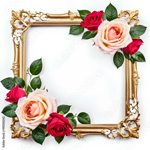 Red rose flower Frame border Floral Nature illustration