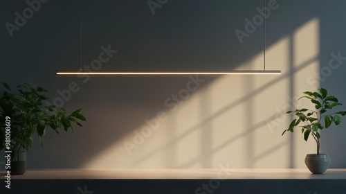 Linear hanging light, minimalist aesthetic, 3D illustration photo