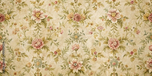 Vintage floral wallpaper texture with intricate patterns and muted colors