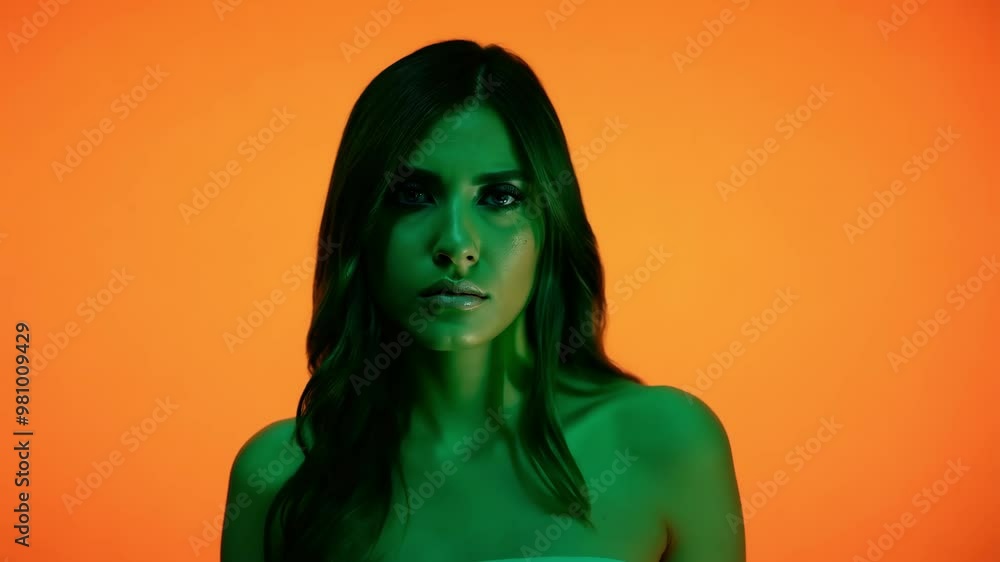Dramatic portrait of a woman with green and orange lighting Dramatic portrait of a woman with green and orange lighting