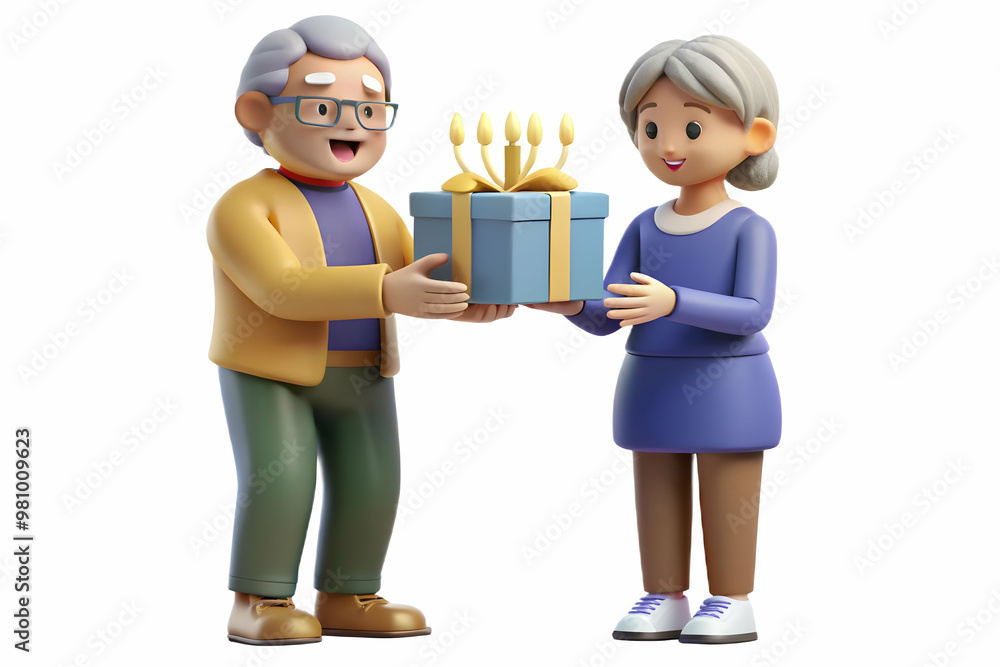 Heartwarming Flat Candid Illustration of Grandparents Gifting Hanukkah Gelt to Grandchildren, Capturing Joy and Tradition in a Medium Shot Heartwarming Flat Candid Illustration of Grandparents Gifting Hanukkah Gelt to Grandchildren, Capturing Joy and Tradition in a Medium Shot