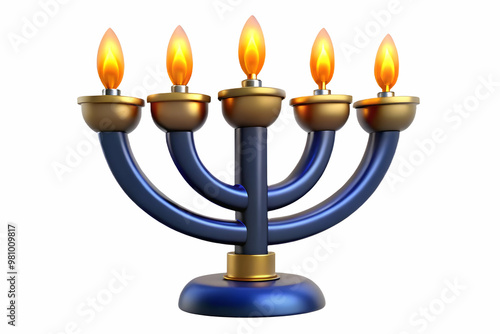 Glossy Hanukkah Menorah with Flickering Digital Flames on Dark Background - Modern Holiday Photo Concept with Ample Copy Space for Banners photo