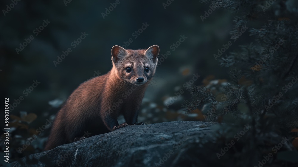 Nocturnal Stone Marten Hunting Alone in the European Forest Nocturnal Stone Marten Hunting Alone in the European Forest