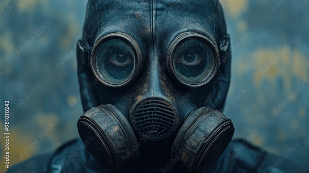 A person wearing a gas mask with goggles on their face A person wearing a gas mask with goggles on their face
