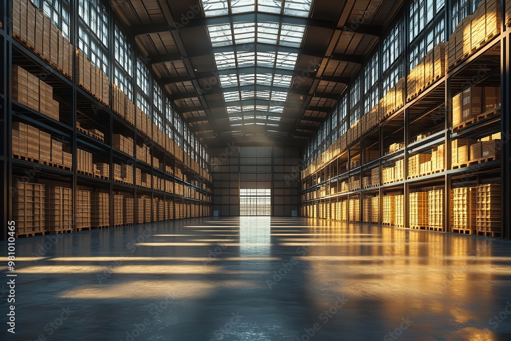 vast pristine warehouse interior with soaring ceilings and orderly rows of empty shelving cool diffused lighting accentuates the clean lines and modern industrial design vast pristine warehouse interior with soaring ceilings and orderly rows of empty shelving cool diffused lighting accentuates the clean lines and modern industrial design