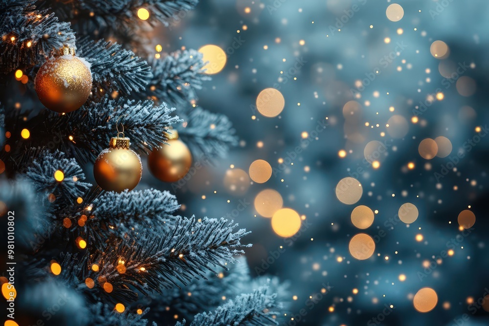 vertical composition of snowdusted christmas tree twinkling fairy lights creating bokeh effect festive ornaments glowing in soft focus vertical composition of snowdusted christmas tree twinkling fairy lights creating bokeh effect festive ornaments glowing in soft focus
