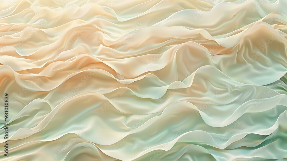 Obraz premium Gentle overlapping waves of pastel tones, resembling summer beach sand, water, and sunlight, forming a smooth camouflage pattern