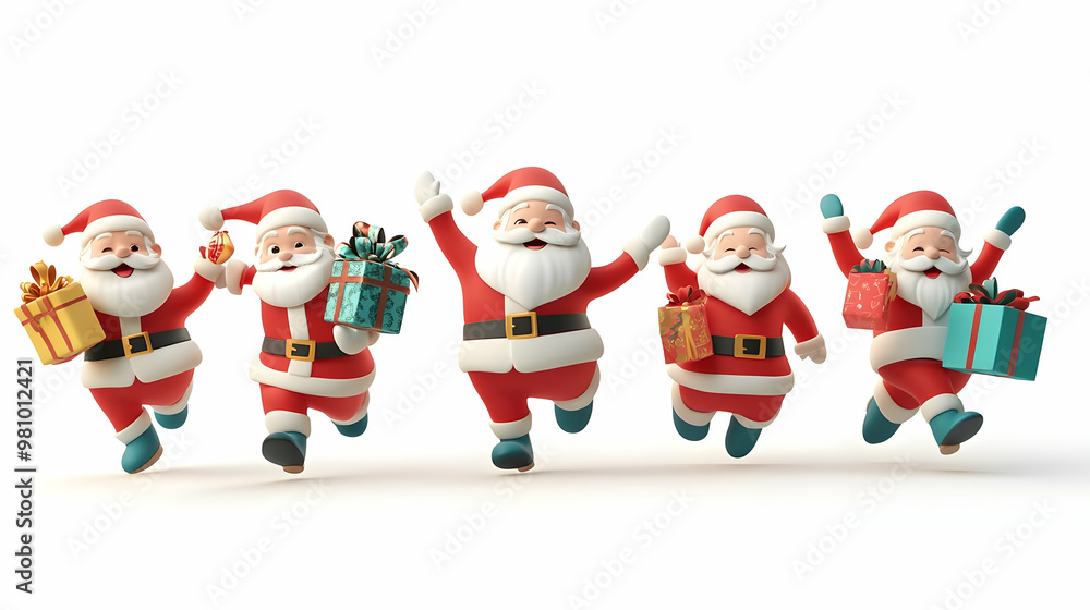 3D Santa's Sustainable Gift Exchange: Cartoon Icons of Eco-Friendly Gifts on Seamless Background for Festive Promotions 3D Santa's Sustainable Gift Exchange: Cartoon Icons of Eco-Friendly Gifts on Seamless Background for Festive Promotions