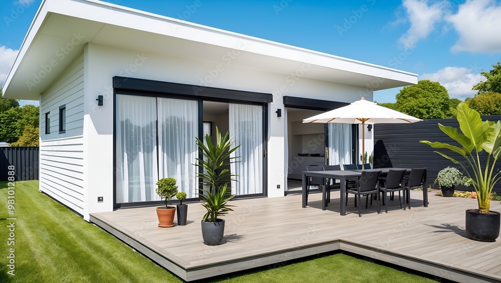 Modern, single-story white house with a minimalist design. The house ...