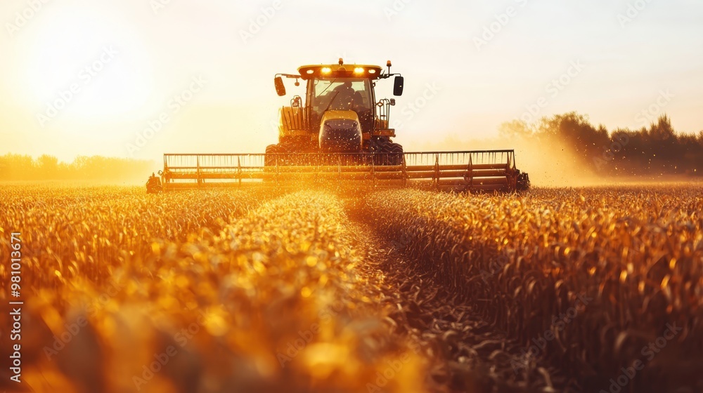 Fototapeta premium Agricultural machinery harvesting crops with precision and speed.