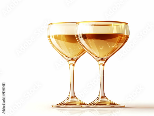 Flat Glossy Champagne Coupe Close-Up with Golden Rim - Luxurious New Year 2025 Concept Illustration Featuring Elegant Reflections and Sophistication photo