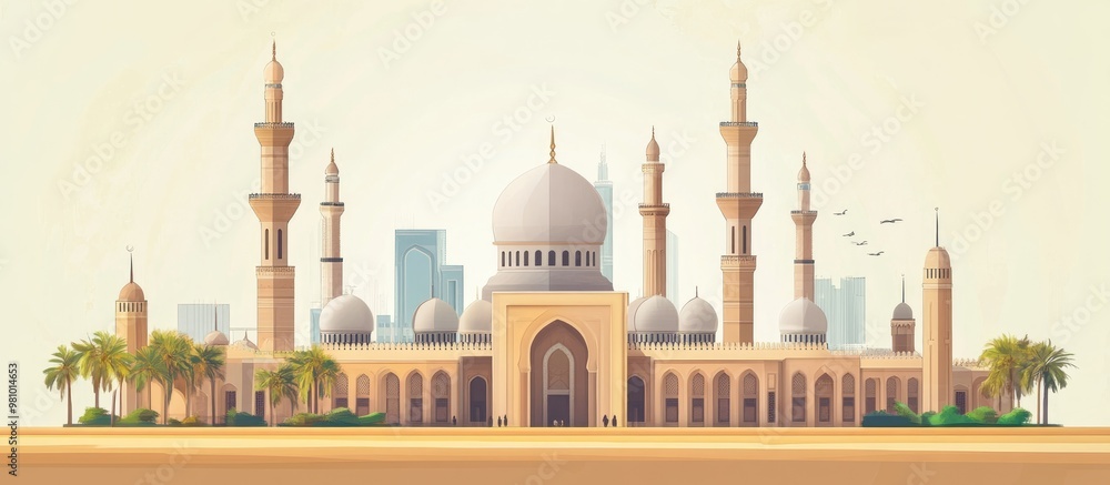Obraz premium Islamic Mosque Architectural Illustration