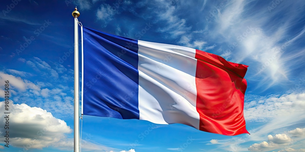 Blue White And Red Striped Flag Of France Dances Gently In The Breeze Blue White And Red Striped Flag Of France Dances Gently In The Breeze