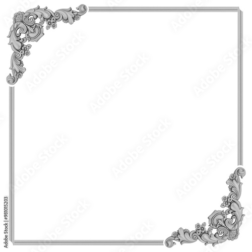 Square frame with decorative elements in a classic style. Empty space for the text of an invitation, postcard. Isolated object on a transparent background