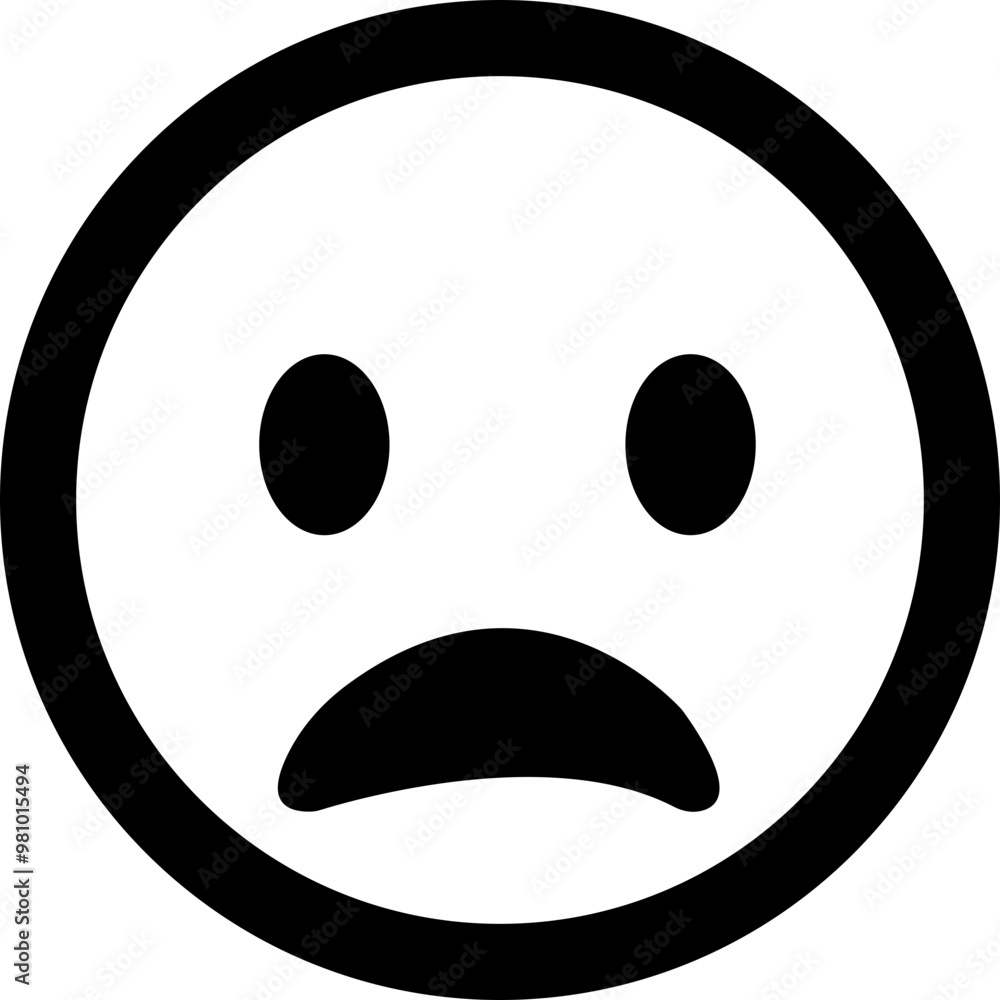Fototapeta premium Depressed emoticon. Black Sad emoji face flat style icon. Pensive facial expression vector design
