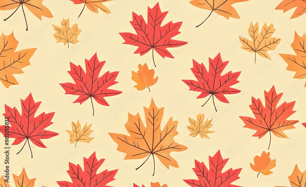 Vibrant autumn leaves pattern in warm shades of red and orange on a light background. Vibrant autumn leaves pattern in warm shades of red and orange on a light background.