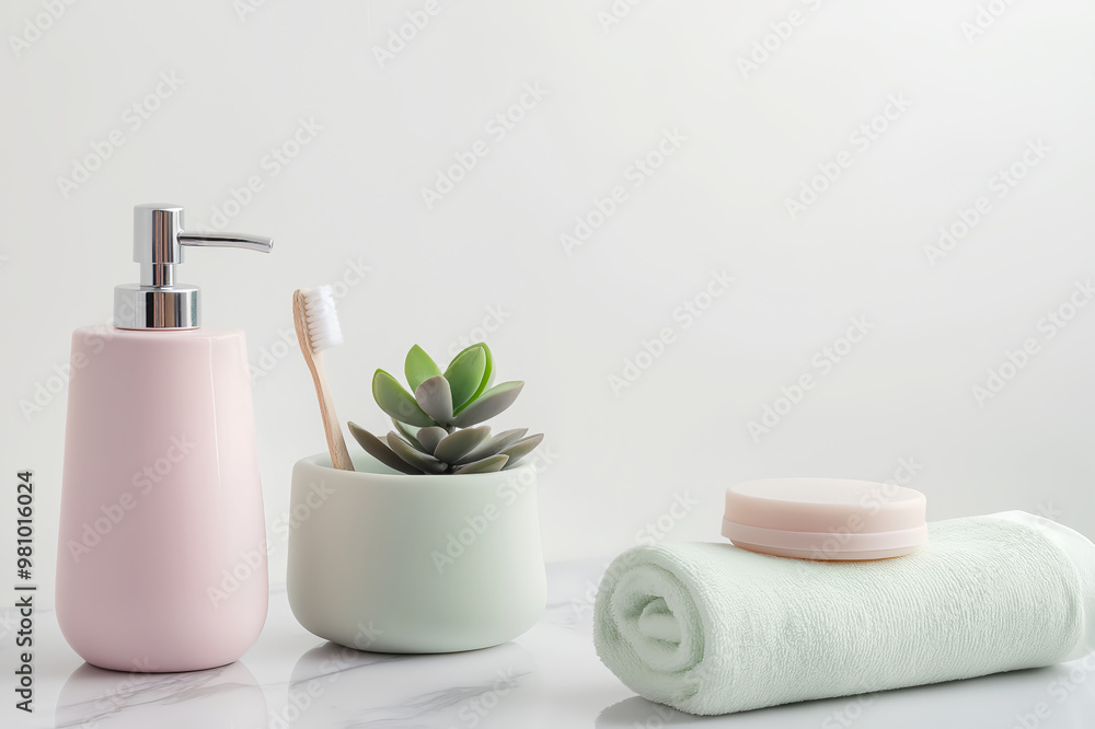 bathroom items in soft pastel shades on a marble counter top bathroom items in soft pastel shades on a marble counter top
