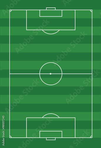 Soccer field. Sport Football pitch. Football empty Stadium with green grass. Football ground. Green texture with stripes and white lines. Corner, penalty and center. Football match. Playground Vector