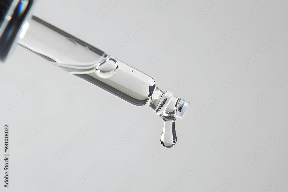 Сlear essential oil dripping from a glass dropper, set against a clean white background. Emphasizes purity, wellness, skincare, often associated with essential oils and natural beauty products Сlear essential oil dripping from a glass dropper, set against a clean white background. Emphasizes purity, wellness, skincare, often associated with essential oils and natural beauty products