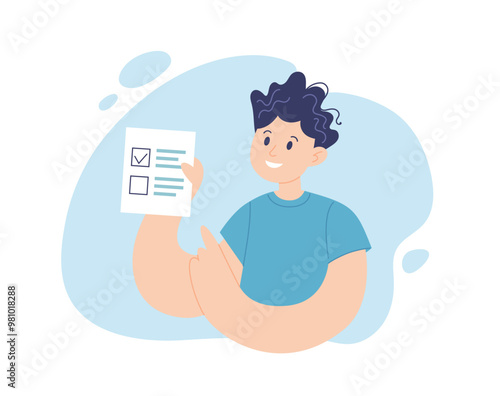 Man with voting ballot. Election campaign concept, vector illustration in flat style