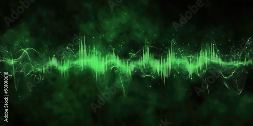 Digital Audio Wave Frequency Visualization. Abstract Green Futuristic Sound Waves for Music and Tech Designs. photo