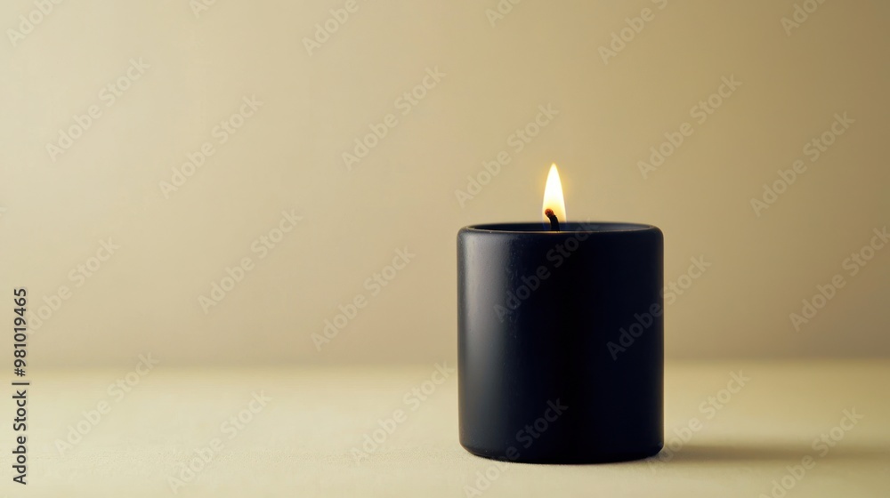 A simple black candle with a small flame on a light-colored background, positioned off-center to allow for copy space. A simple black candle with a small flame on a light-colored background, positioned off-center to allow for copy space.