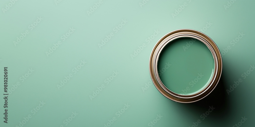 Open paint can with teal color, concept of home improvement and interior design, open paint can, teal paint, home improvement concept Open paint can with teal color, concept of home improvement and interior design, open paint can, teal paint, home improvement concept