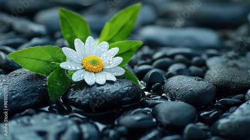 Daisy on Black Stones