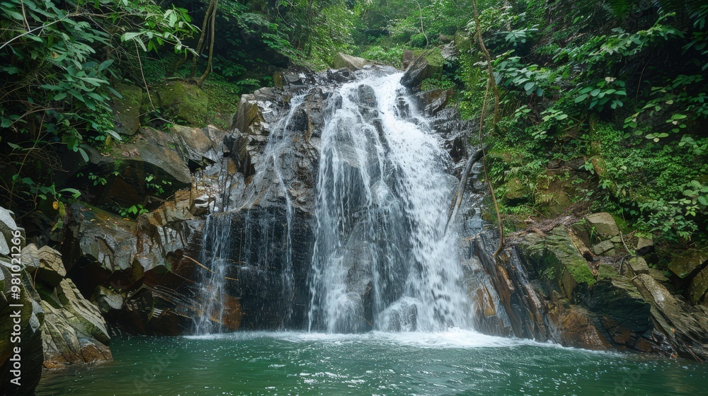 Fototapeta premium Visiting a waterfall offers a chance to connect with nature and experience its raw power.