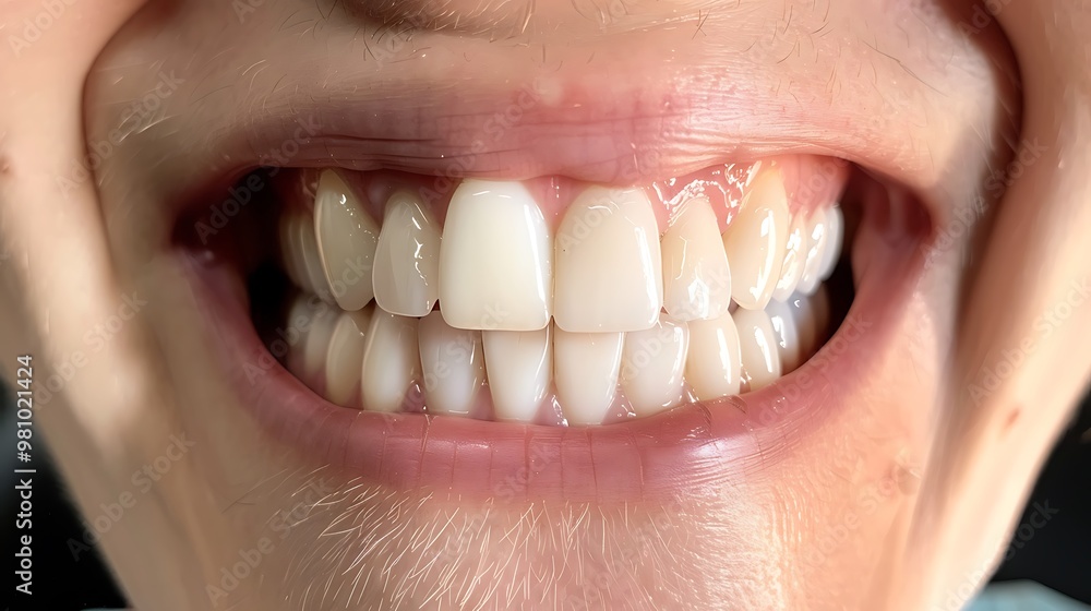 Fototapeta premium Close-up of a person's smile, showcasing their bright white teeth.