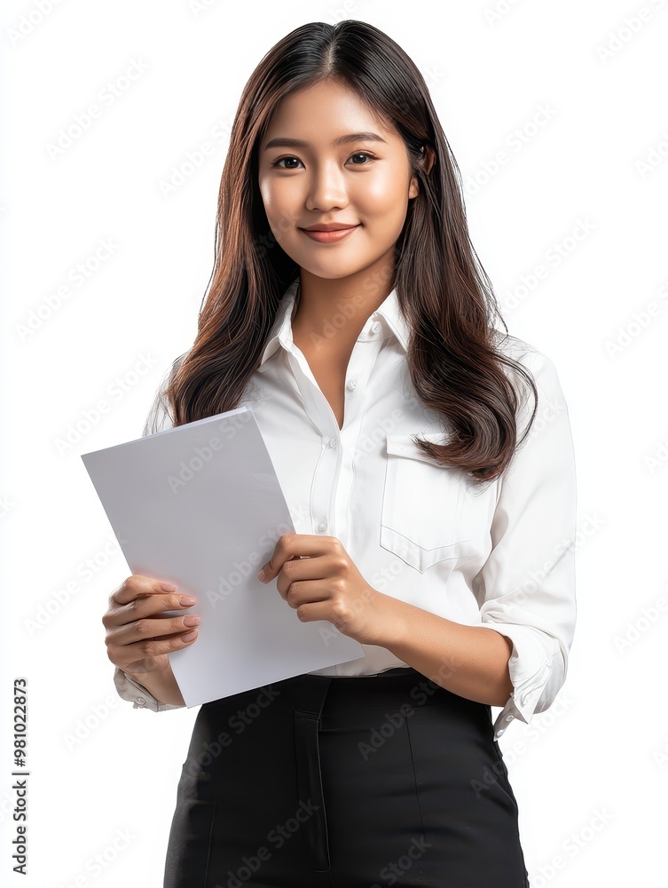 Confident Businesswoman Holding Document in Studio Confident Businesswoman Holding Document in Studio