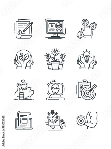 Business, symbol, sign, web, set of icons for web design, vector illustration