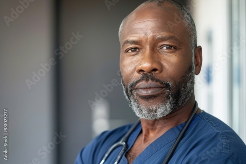 Portrait of a middle aged African American male registered nurse