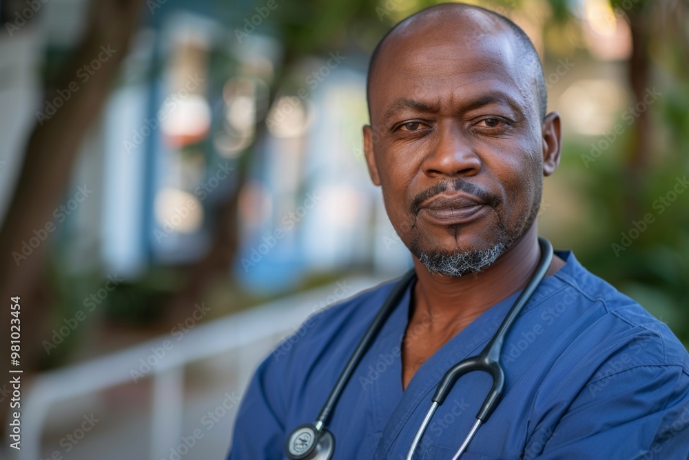 Portrait of a middle aged African American male registered nurse Portrait of a middle aged African American male registered nurse