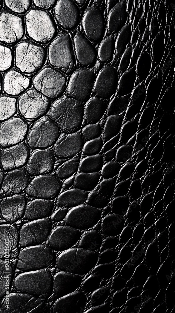 Close-up of black leather texture with reptile pattern Close-up of black leather texture with reptile pattern