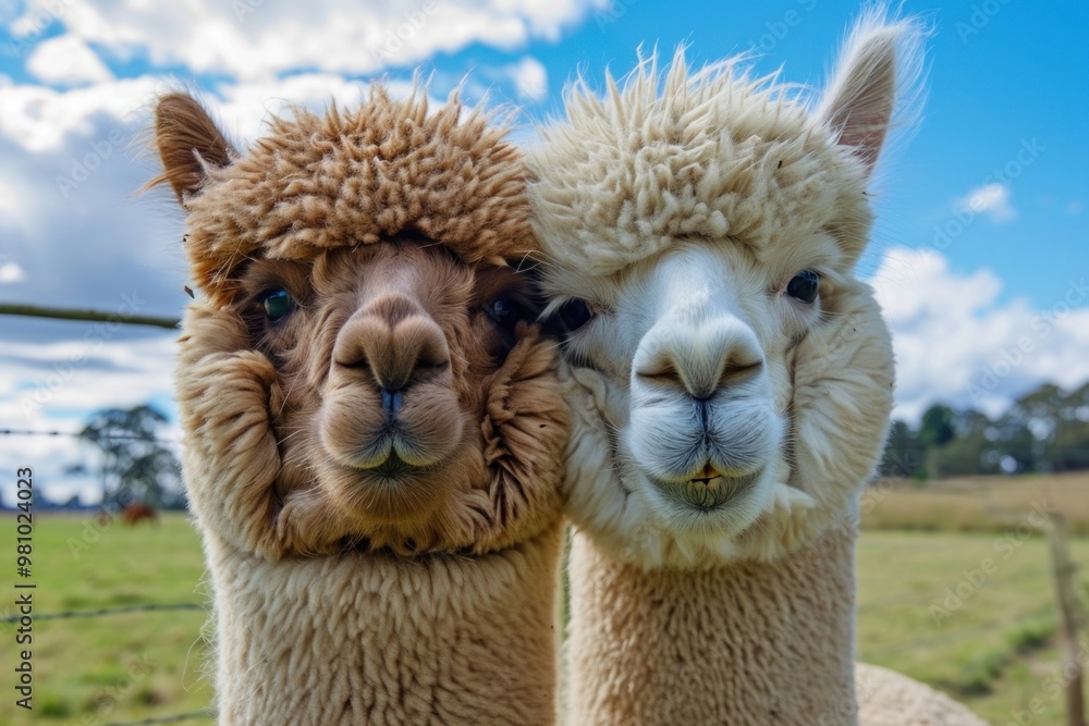 Obraz premium 2 alpacas animal mammal llama.