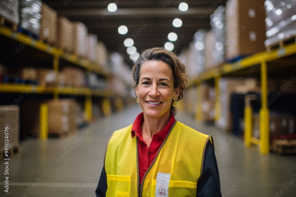 Portrait of a smiling middle aged female warehouse worker Portrait of a smiling middle aged female warehouse worker
