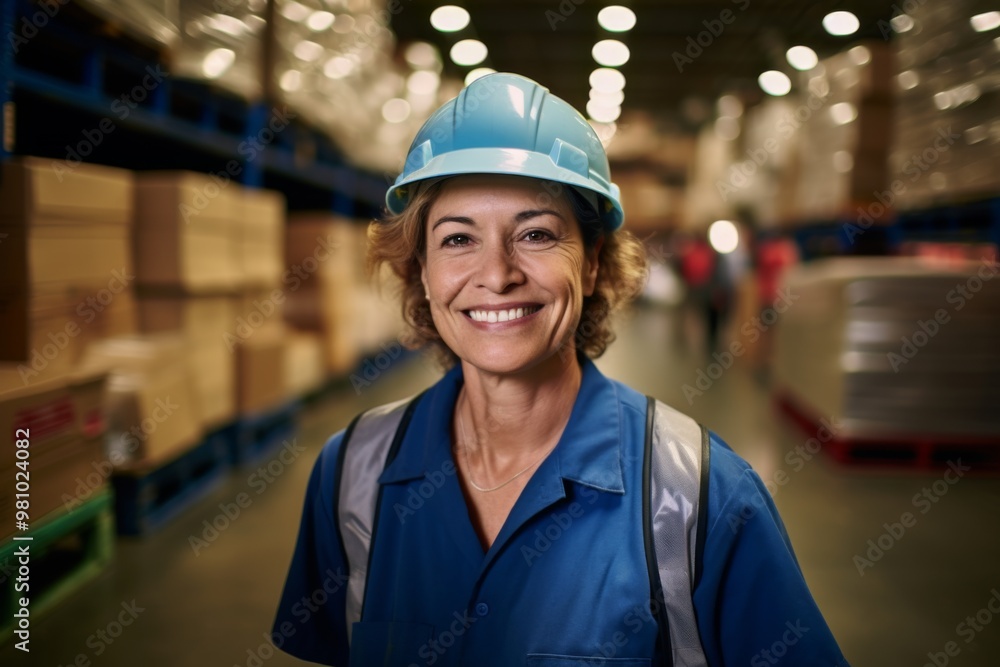 Portrait of a smiling middle aged female warehouse worker Portrait of a smiling middle aged female warehouse worker