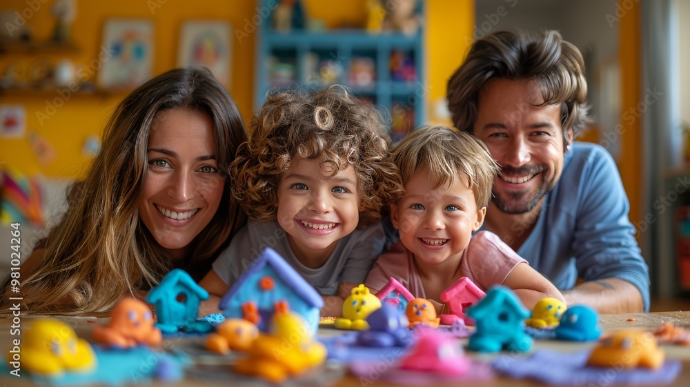 An energetic and joyful scene of a family playing together An energetic and joyful scene of a family playing together