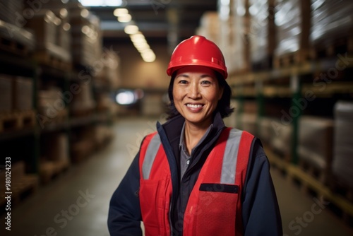 Portrait of a smiling middle aged female warehouse worker