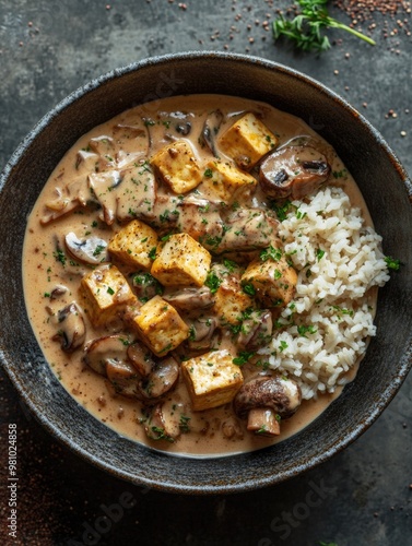 Tofu with Mushrooms and Rice