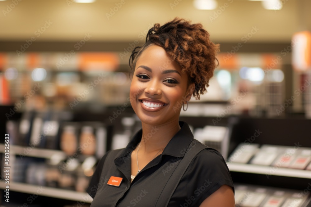 Portrait of a young female black cashier at supermarket Portrait of a young female black cashier at supermarket