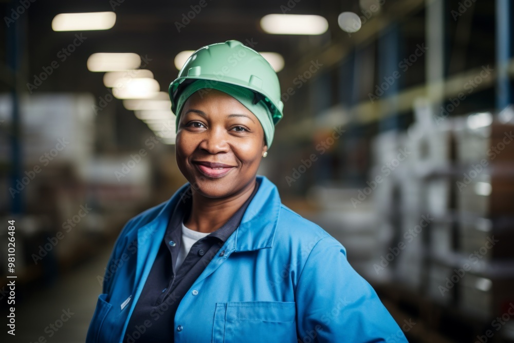 Portrait of a smiling middle aged female warehouse worker Portrait of a smiling middle aged female warehouse worker