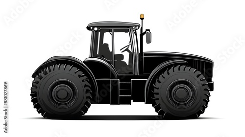 Large Black Agriculture Tractor in a Rural Field Landscape