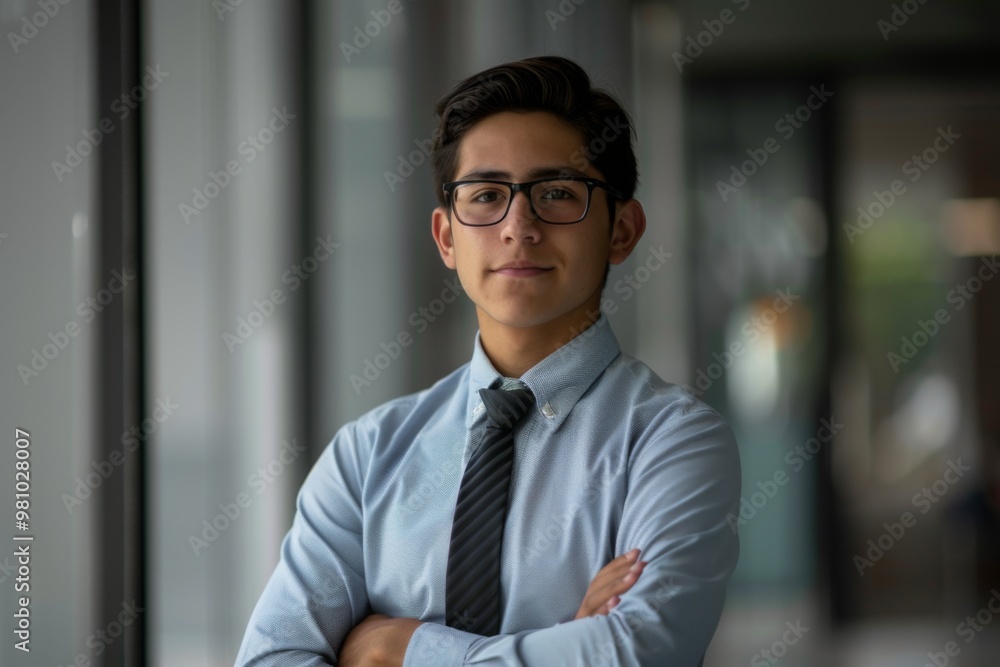 Portrait of a young Hispanic male accountant in office Portrait of a young Hispanic male accountant in office