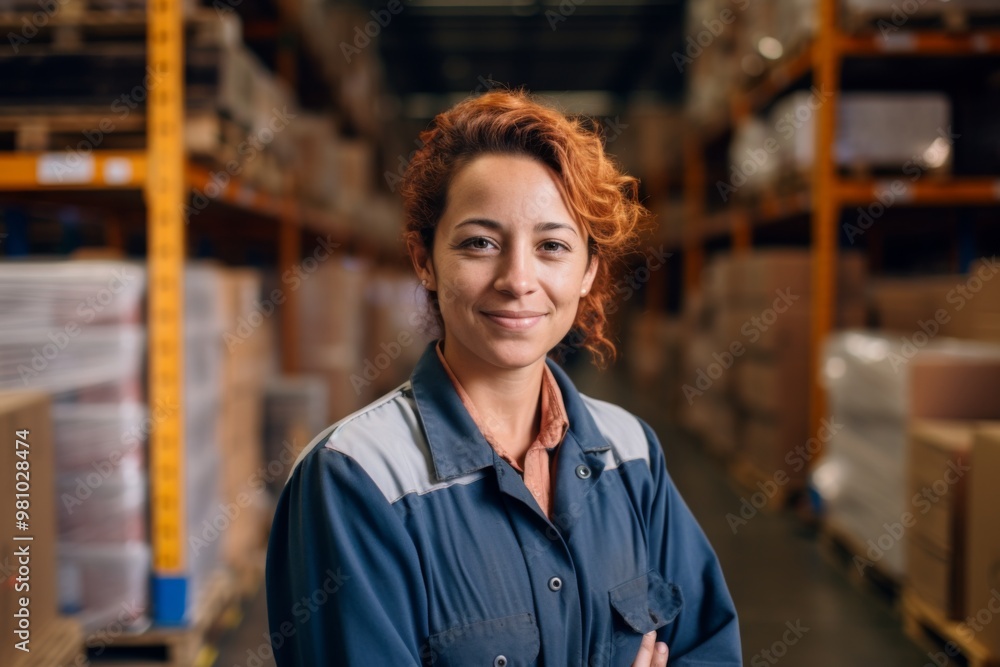Fototapeta premium Portrait of a smiling middle aged female warehouse worker